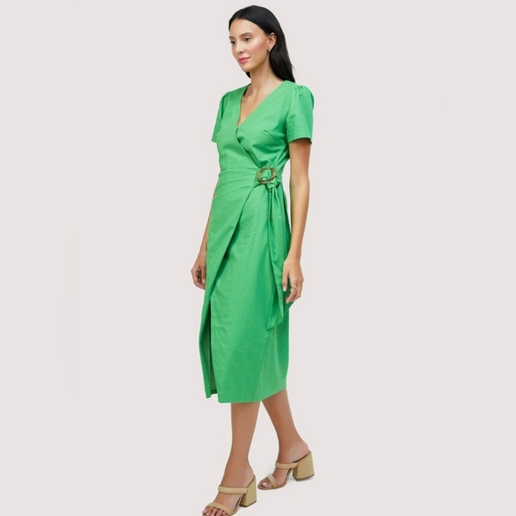 NWT $158 Lost + Wander Green Wrap Midi Dress, Small - Picture 10 of 17